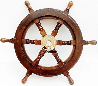 £27 • Buy Wooden 18  Nautical Ship Steering Wheel Pirate Decor Wood Brass Wall Boat Gift