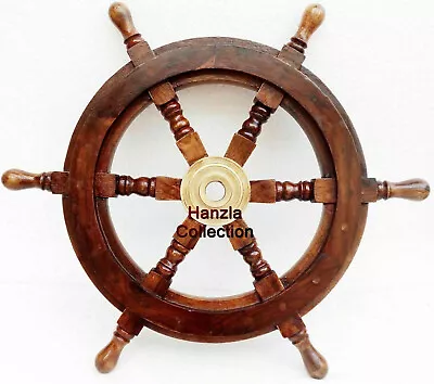 £30 • Buy Wooden 18  Nautical Ship Steering Wheel Pirate Decor Wood Brass Wall Boat Gift