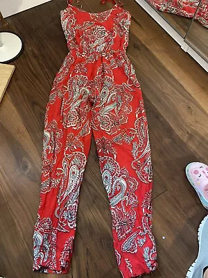 Motel Sleeve Less Printed Red Summer Jumpsuit Size XS #6 • $13.66