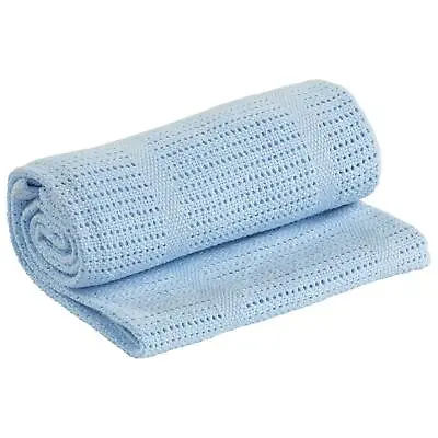 £9.99 • Buy Blue 100% Cotton Cellular Blanket Baby Breathable Soft Pram Cot