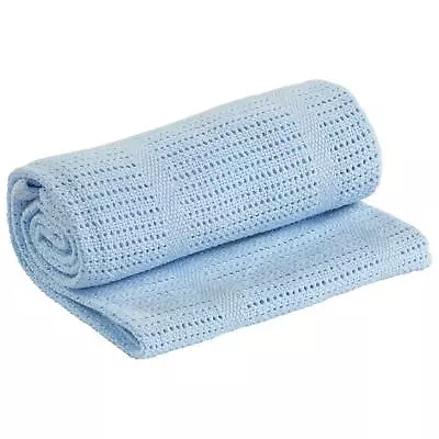 £9.99 • Buy Blue 100% Cotton Cellular Blanket Baby Breathable Soft Pram Cot