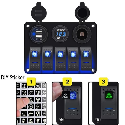 $32.78 • Buy 5 Gang 12V Rocker Switch Panel For Car Boat Marine LED USB Charger ON-OFF Toggle