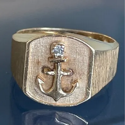 Mens 14k Yellow Gold And Diamond Sailor's  Anchor Ring Size 10.25 • $550