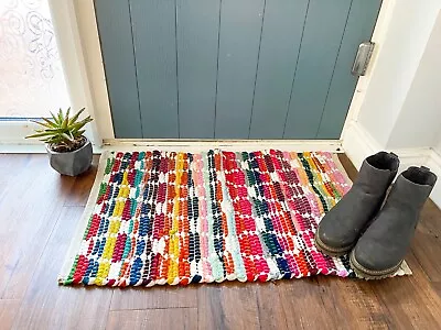 Rainbow Chindi Rug - Recycled Cotton Indian Sustainable Boho Hippie Fairtrade • £19.95