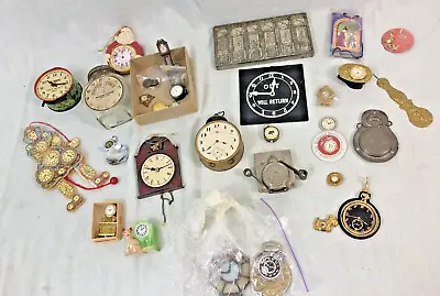Lot For Clock Lover Box Of Mini Clock Items Antiques!! Knick Knacks Trinkets • $65