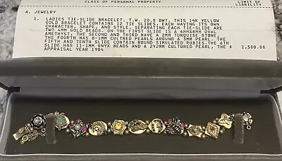 ANTIQUE VICTORIAN SLIDE CHARM BRACELET 14KT GOLD 31.1 GRAMS W/1984 Appraisal • $2250