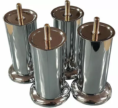 4x CHROME LEGS FURNITURE FEET For SOFAS BEDS CHAIRS STOOLS CABINET 120mm HEIGHT • £9.95