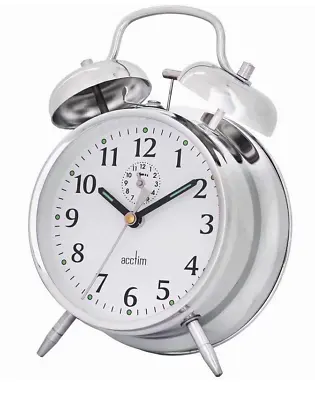 £16.95 • Buy Acctim Traditional Double Bell Wind Up Saxon Chrome Alarm Clock Luminous Hands