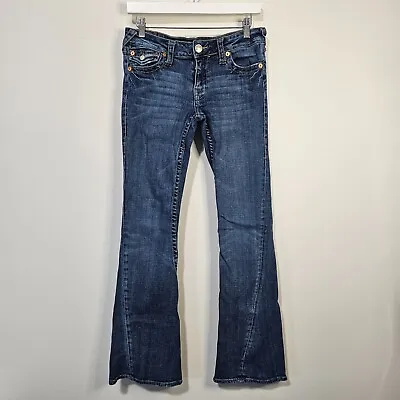 True Religion Womens Joey Flare Jeans Size 27 Medium Wash Flap Pocket Twist Seam • $50