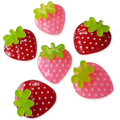 6pcs Acrylic Strawberries Kawaii Flatback Cabochons Embellishment Decoden Craft • £1.79