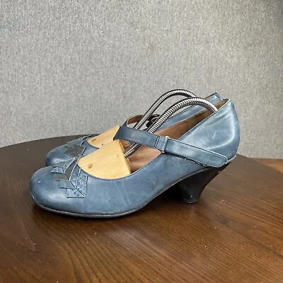 Miz Mooz Mary Jane Shoes Womens Size 9 Teal Blue Leather Pump Heel Comfort • $49.99