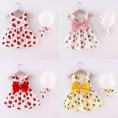 Toddler Kids Baby Girl Floral Flower Princess Dress+Hat Outfits Clothes 2PC Set • $25.98