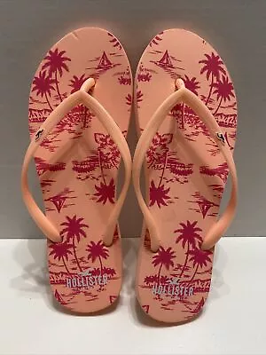Hollister Womens Peach Pink Palm Trees Flip Flops Thongs Sandals Size 10/11 • £12.64