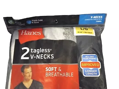  2 Pack Hanes LARGE Mens V-Neck Tshirts Soft Wicking Cool Comfort Fabric  • $15