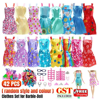 42Pcs Items For Barbie-Doll Jewellery Clothes Set Accessories Dresses Shoes AU • $7.50