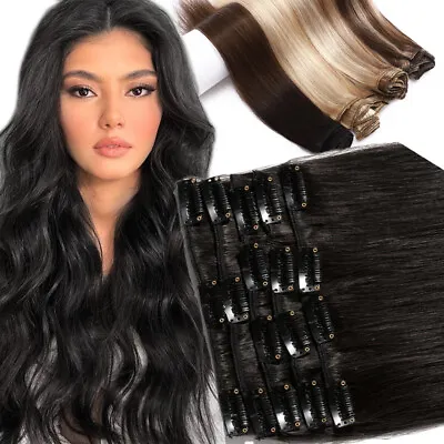 8 Pieces Clip In Real Remy Human Hair Extensions Full Head Russian Highlight US • $27.20