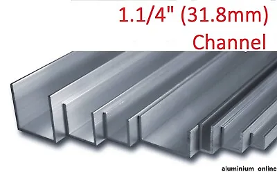 ALUMINIUM CHANNEL U  PROFILE 1.1/4  (31.8mm)6 Variations Length 100mm - 2500mm • £7.26