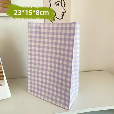 25 Pcs Multicolor Check Printed Kraft Bags For Birthday Wedding Gift Wrapping • £11.74