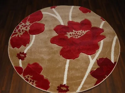 £49.99 • Buy New Great Quality Modern Poppy Circle Design Soft Luxury Rugs Large Beige Red