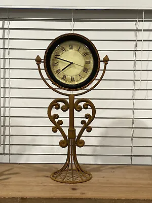 Beautiful Vintage Metal Pedestal Clock Pre- Owned WORKS • $23.75