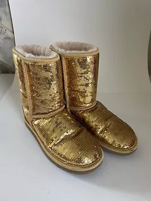 UGG Classic Short Sparkle Gold Sequined Women's Boots Size 6 #3161 • $34.99