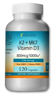 Vitamin K2 + MK4 MK7 (800mcg) + Vitamin D3 (5000 IU) 120 Capsules - High Potency • $15.28