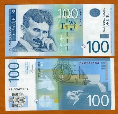 100 Dinara SERBIA 2013 NIKOLA TESLA Beautiful Paper Banknote Uncirculated • $3.99