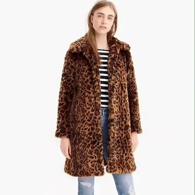 J. Crew Faux Fur Leopard Coat Size XS • $119