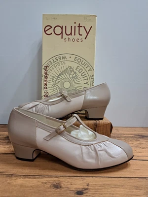 £9.99 • Buy VINTAGE BNIB Ladies EQUITY Beige Multi Mary Jane Block Heel Shoes UK5 - CG CB1