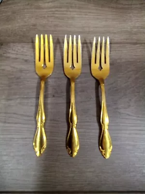 Vtg 3 Oneida  Gold Color Stainless Steel Dinner Forks 6 1/4  Retired Pattern  • $14.99