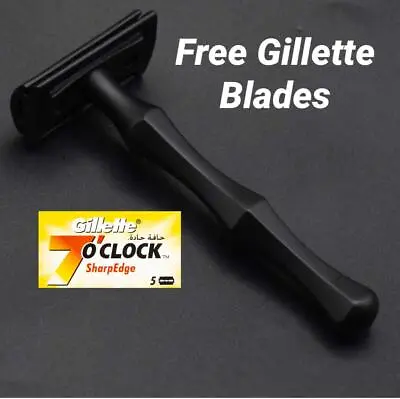 Black Safety Razor Double Edge Shaving German Stainless Steel Handle + Blades • $11.99