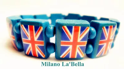 6 PCS UK British Flag Union Jack  Elastic Stretch Wooden Bracelet GIFT PARTY  • £3.99