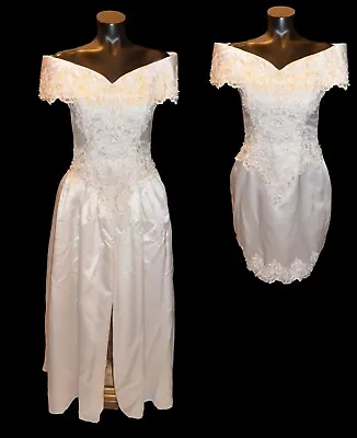 Bridal Originals Vintage 80s White Satin Convertible Short Wedding Dress Sz 6 • $239.80