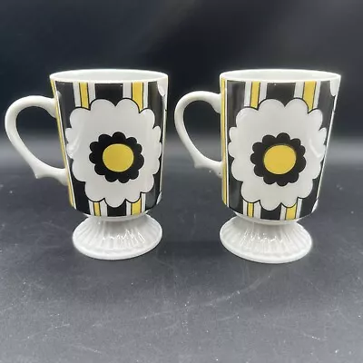 Vintage Floral Pedestal Coffee Mugs Japan Set Of 2 Flower Power Mid Mod 1970s • $15