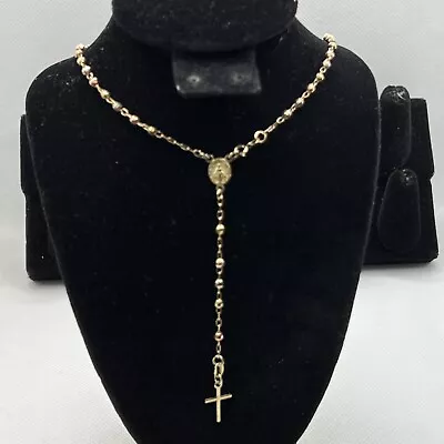 $499.99 • Buy 10K Tricolor Gold Rosary Catholic Chain Necklace With Cross Charm Pendant 5.5gr.