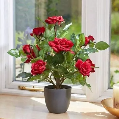 Artificial Rose Bush Tree Potted Plant Red Faux Flowers Home Decor Garden Porch • £20.99