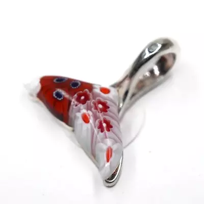 Venice Millefiori Whale Tail Pendant Sterling Silver Art Glass Red New In Bag • $26.99