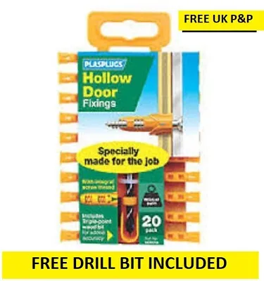 £5.90 • Buy PLASPLUG HOLLOW DOOR FIXING PLUGS - PACK Of 20 PLUGS WITH DRILL PLASPLUGS