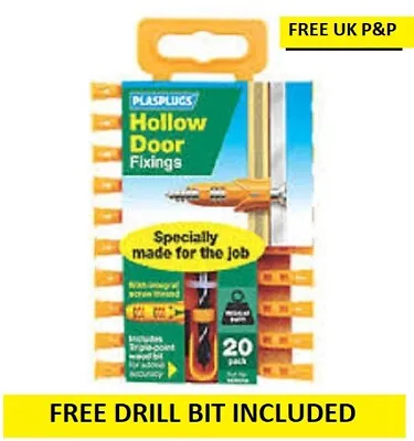 PLASPLUG HOLLOW DOOR FIXING PLUGS - PACK Of 20 PLUGS WITH DRILL PLASPLUGS • £9.60