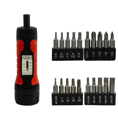 1/4  Drive Screwdriver Torque Wrench 20PC S2 Steel Philips Hex Slotted Torx Bits • $39.80