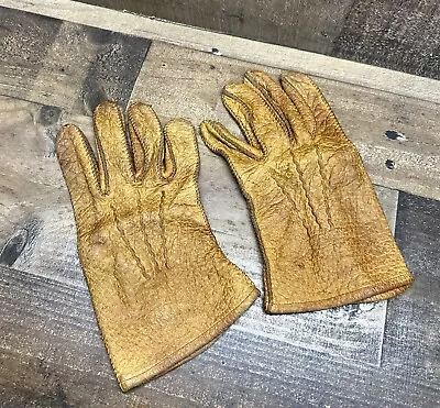 Vintage Hanson CAMEL COLOR Pig Skin LEATHER Driving Gloves SZ. 9 • $19.88