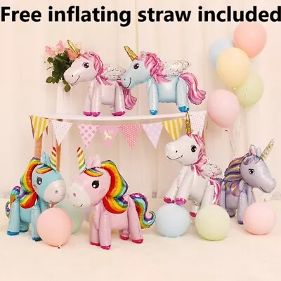 3D Unicorn Standing Full Body Foil Birthday Party Girl Decoration Balloon • £2.69