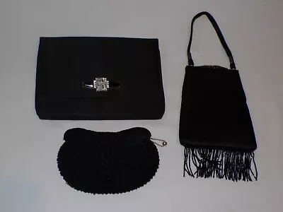 3 Vintage Black Handbag Purse Evening Beaded France Rhinestone & More (C266) • $8.99