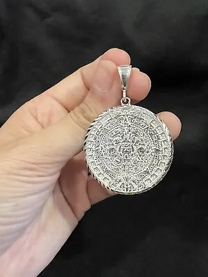 925 Sterling Silver Men's Aztec Mayan Calendar Medal Pendant • $135.89