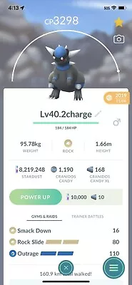 $8.50 • Buy Rampardos Pokemon Trade Go Lv 40, 2Charge Move Pokémon Go Pvp