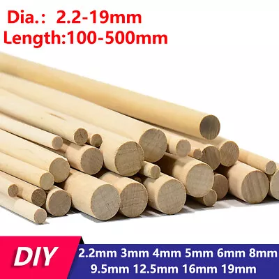 Natural Wooden Dowels Rods Round Wooden Sticks Extra Long For DIY Craft Models • £4.84
