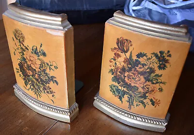 Vintage Borghese Italian Floral Gilt Antique Bookends Flowers Print • $14