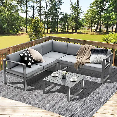 4 PCS Aluminum Patio Furniture Set Cushioned Outdoor L-Shaped  Sofa Set For Deck • $629.50