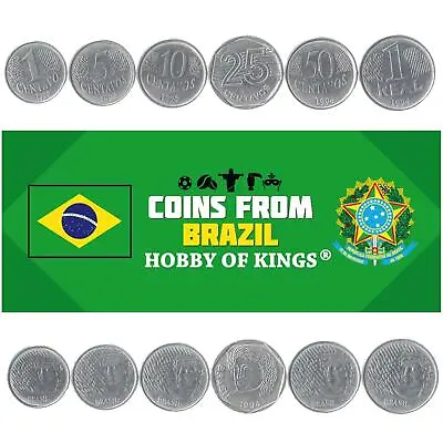 Set 6 Coins Brazil 1 5 10 25 50 Centavos 1 Real Brazilian Currency 1994 - 1997 • $10.72