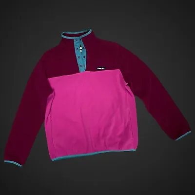 Lands’ End Fleece Sweater 1/2 Snap Pullover Pink Size Medium Blue Maroon Plush • $19